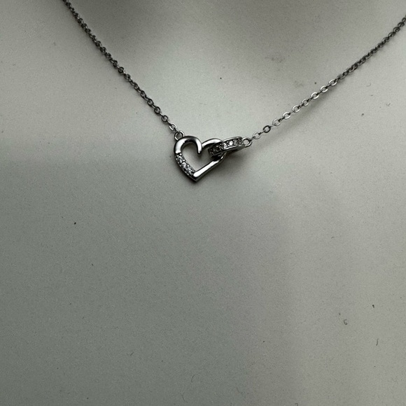 Sterling Silver Heart Charm Pendant Necklace, 17inch New - Picture 6 of 10